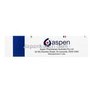 バンコシン,バンコマイシン塩酸塩, 20カプセル,250mg,　箱側面,　製造元：Aspen Australia,インド製